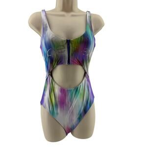 BeBe Monokini Colorful Tie Dye Rhinestone Zipper Womens Medium